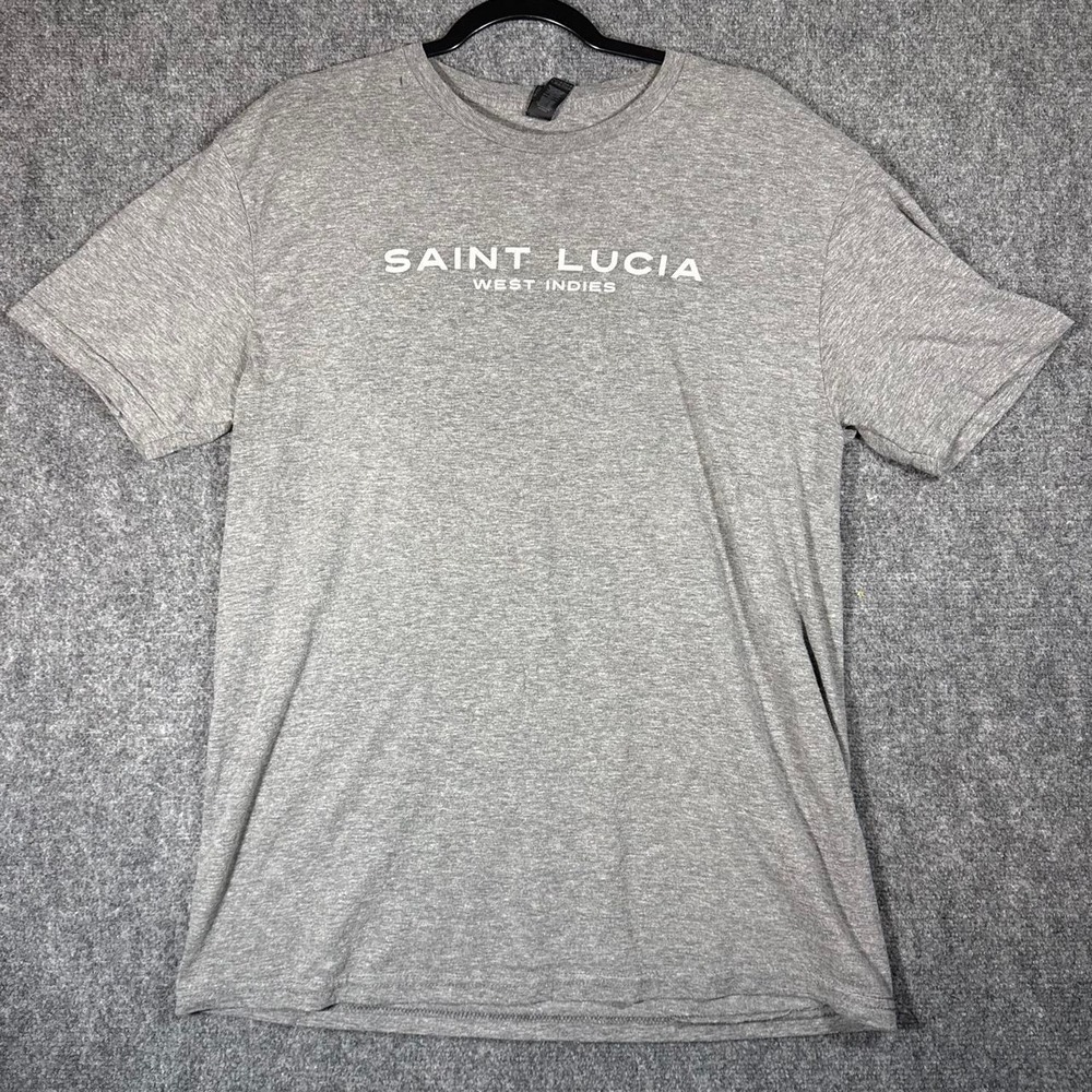 Gildan Saint Lucia West Indies T-Shirt Mens Large Gray Short Sleeve Travel Tee
